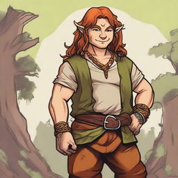 In a realm akin to Dungeons and Dragons, a stout halfling barbarian, standing less than 3 feet tall, defies expectations with auburn hair and a face scarred by battles and revelry