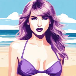 A detailed illustration of Taylor Swift wearing a purple bikini