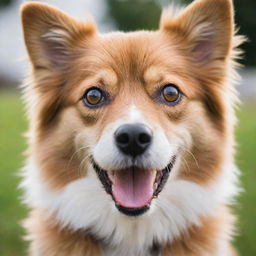 Adorable, fluffy domestic dog with bright, playful eyes and a joyful expression