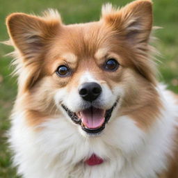 Adorable, fluffy domestic dog with bright, playful eyes and a joyful expression