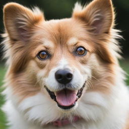 Adorable, fluffy domestic dog with bright, playful eyes and a joyful expression