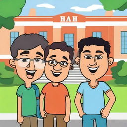 Create an image inspired by the movie '3 Idiots', featuring the three main characters in a fun and light-hearted scene from the film