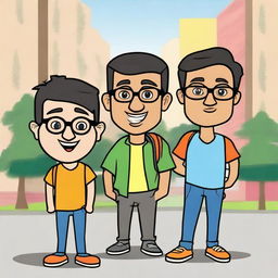 Create an image inspired by the movie '3 Idiots', featuring the three main characters in a fun and light-hearted scene from the film