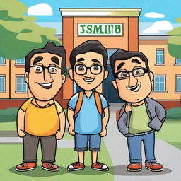 Create an image inspired by the movie '3 Idiots', featuring the three main characters in a fun and light-hearted scene from the film