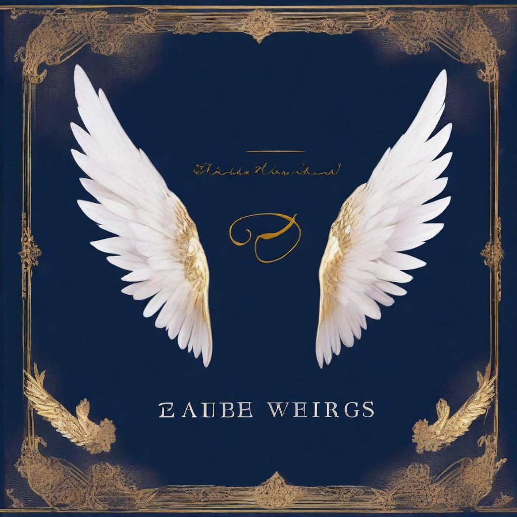 A dark blue cover with white angelic wings prominently displayed