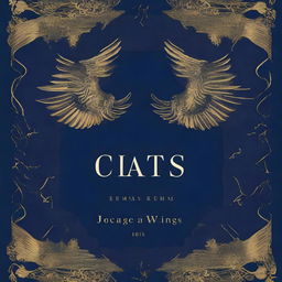 A dark blue cover featuring golden boundaries, with white wings in the center