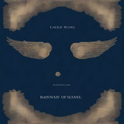 A dark blue cover featuring golden boundaries, with white wings in the center