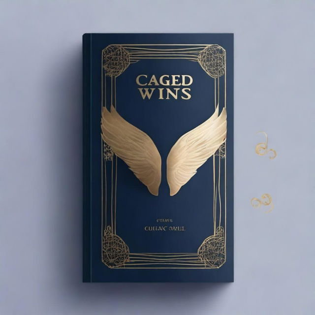 Create an image of a book with a dark blue cover featuring golden boundaries