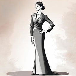 A detailed illustration of a woman standing gracefully