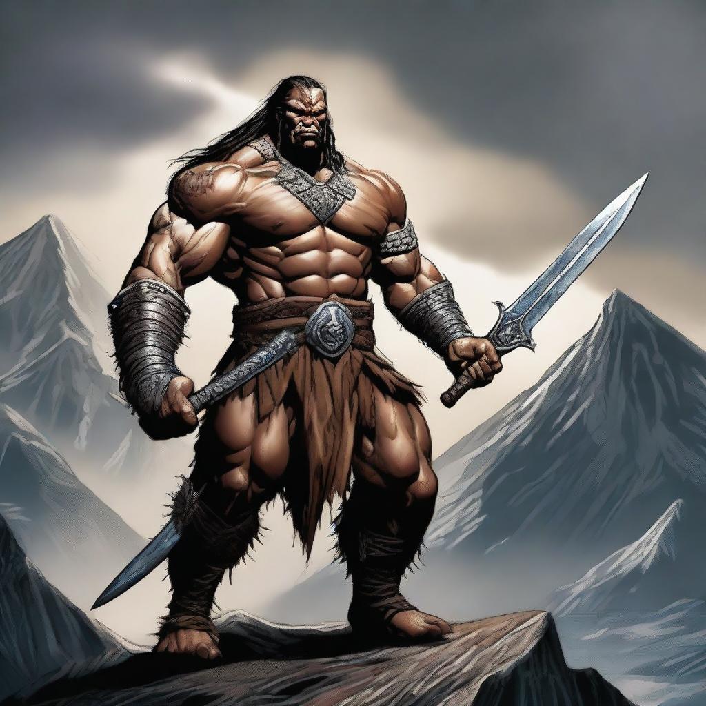 Create a detailed RPG styled artwork of a Goliath Barbarian from the D&D universe