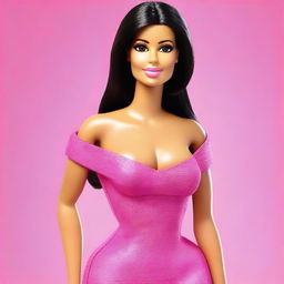 Create an image of Barbie styled as Kim Kardashian