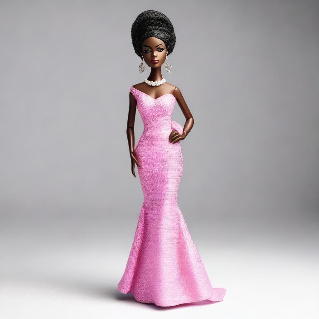 Create an image of Nina Simone styled as a Barbie doll