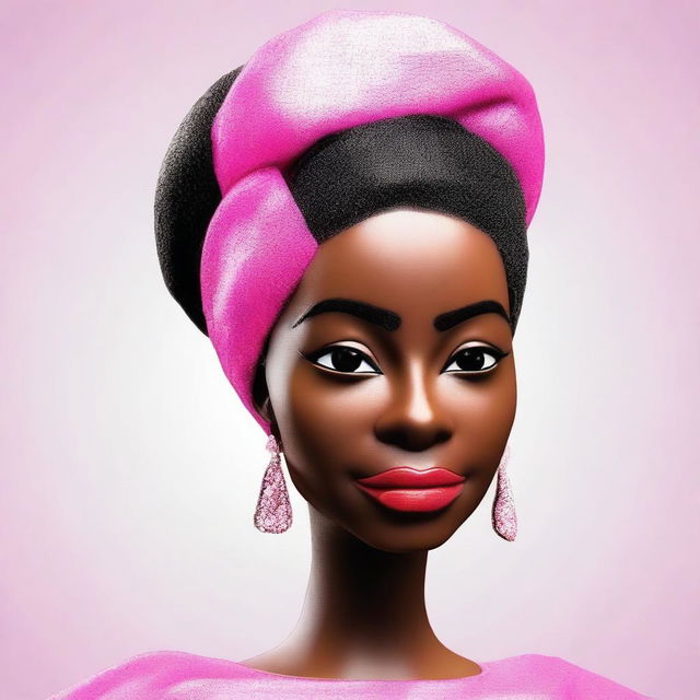 Create an image of Nina Simone styled as a Barbie doll