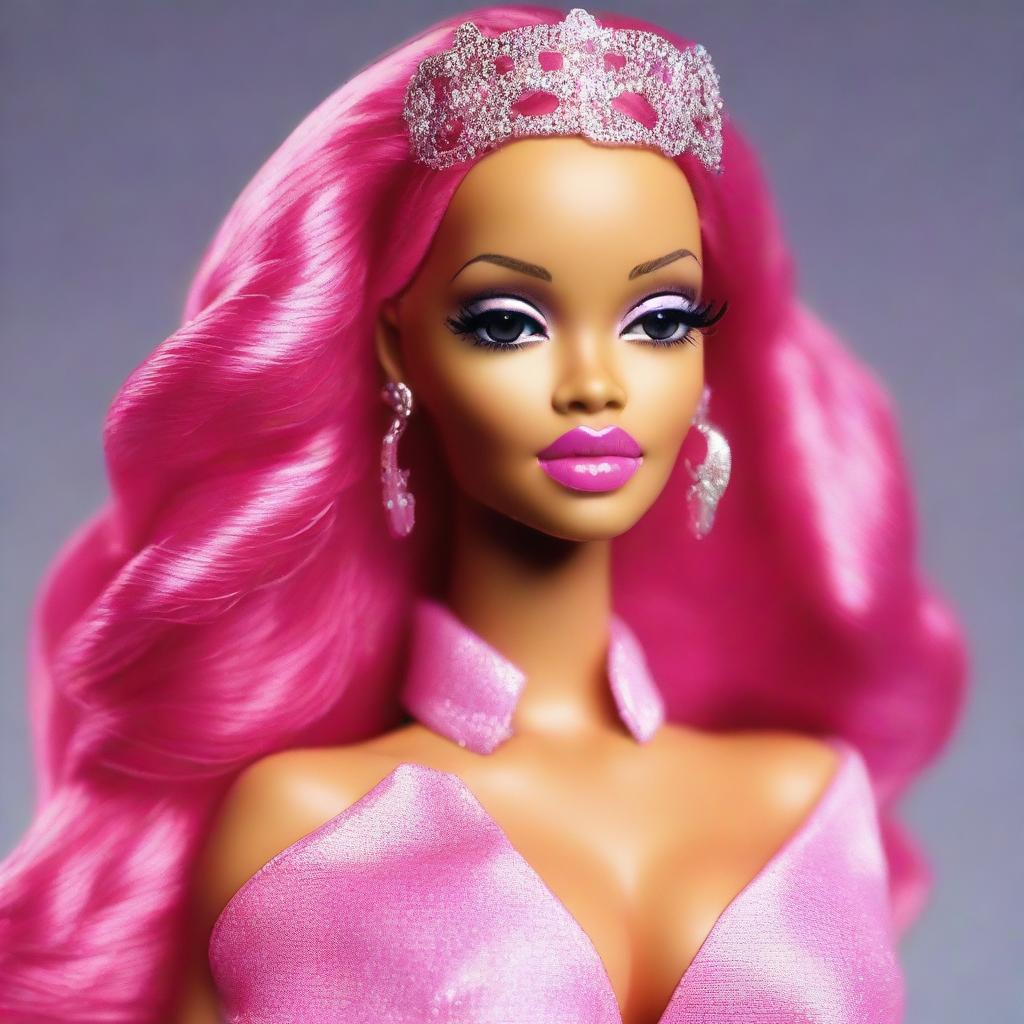 Create an image of Rihanna styled as a Barbie doll