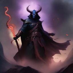 Create a detailed RPG styled artwork of a Tiefling Warlock from the D&D universe