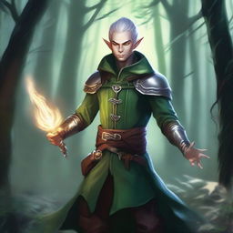 Create a detailed RPG styled artwork of an Eldrain Elf Rogue from the D&D universe