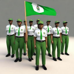 A detailed 3D model of NYSC (National Youth Service Corps) members in their full uniform