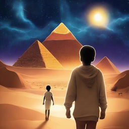 A captivating book cover featuring a young boy walking alone in a desert landscape