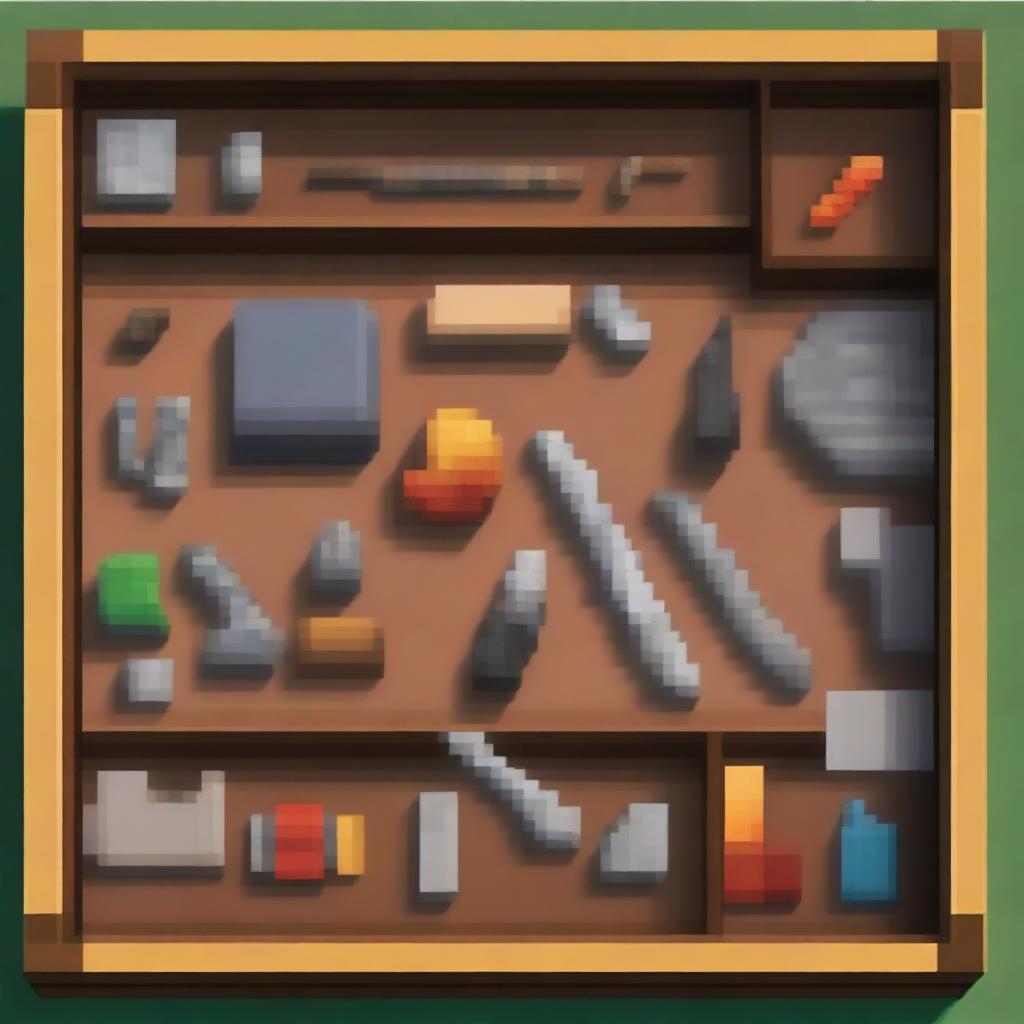 A pixel art image depicting the top view of a workbench from Minecraft