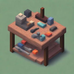 A pixel art image depicting the top view of a workbench from Minecraft