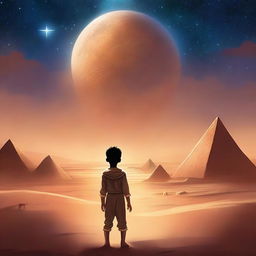 A beautiful book cover featuring a young boy standing at the edge of a vast desert