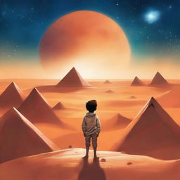 A beautiful book cover featuring a young boy standing at the edge of a vast desert