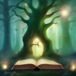 A book cover featuring an enchanted forest