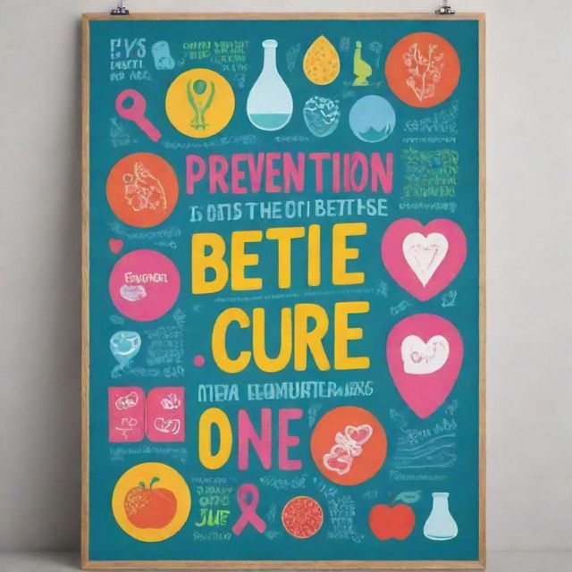 Illustrate a creative and inspirational poster with bold text stating 'Prevention is Better Than Cure', surrounded by symbols of health, fitness, and wellness. Incorporate vibrant colors and a minimalist design ethic.