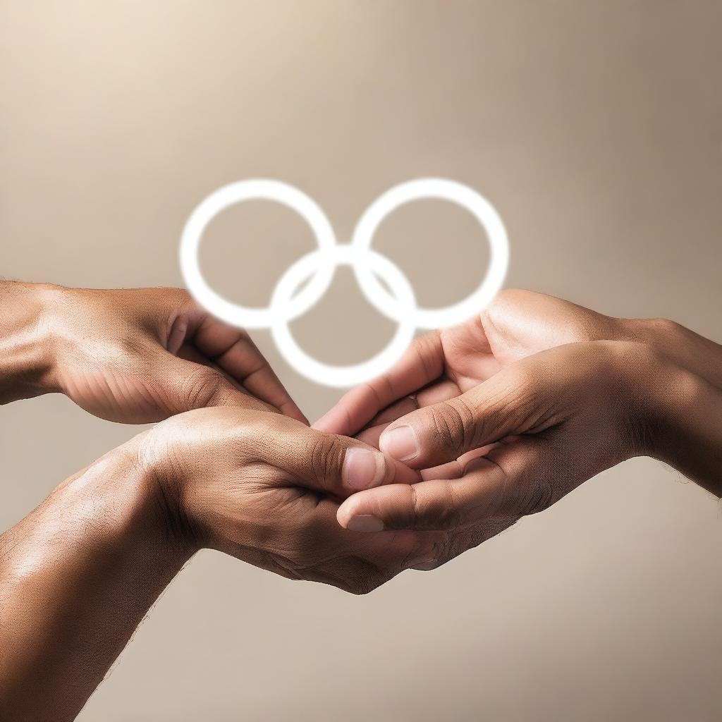 Three interlocking circles hovering over open hands