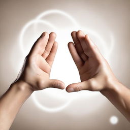 Three interlocking circles hovering over open hands