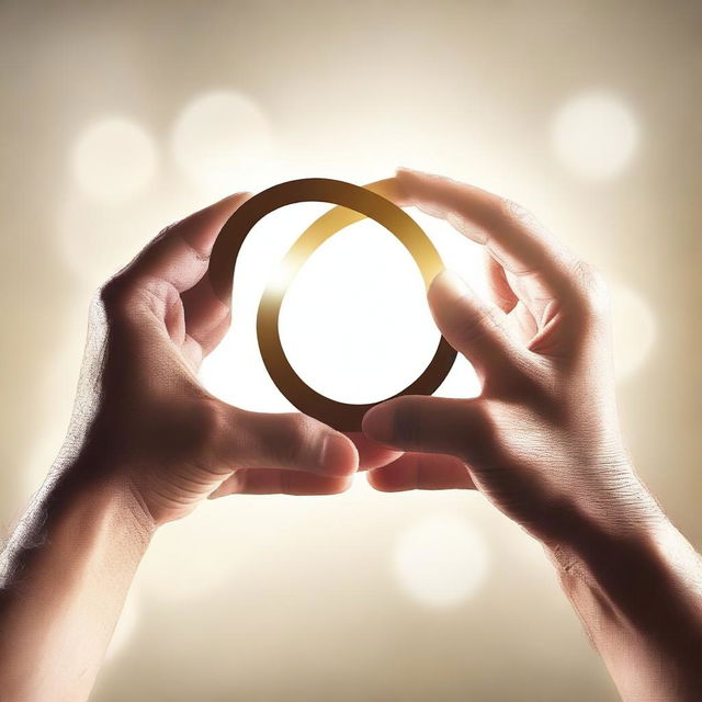 Three interlocking circles hovering over open hands