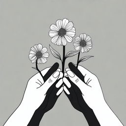 Black hands holding three budding flowers