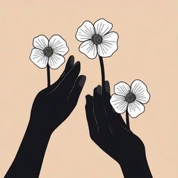 Black hands holding three budding flowers