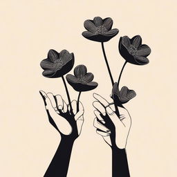 Black hands holding three budding flowers