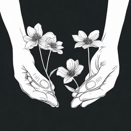 Black hands holding three budding flowers