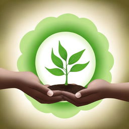 African American hands with three circles of life hovering above them, and a budding plant in the center