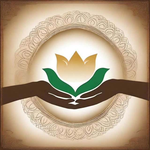 African American hands with three circles of life hovering above them, and a budding lotus in the center