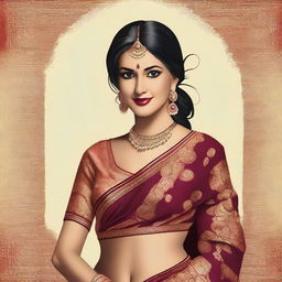 Create an image of an Indian woman wearing a traditional sari