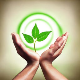 Spiritual hands with a budding plant in between them, enclosed within three interlocking circles