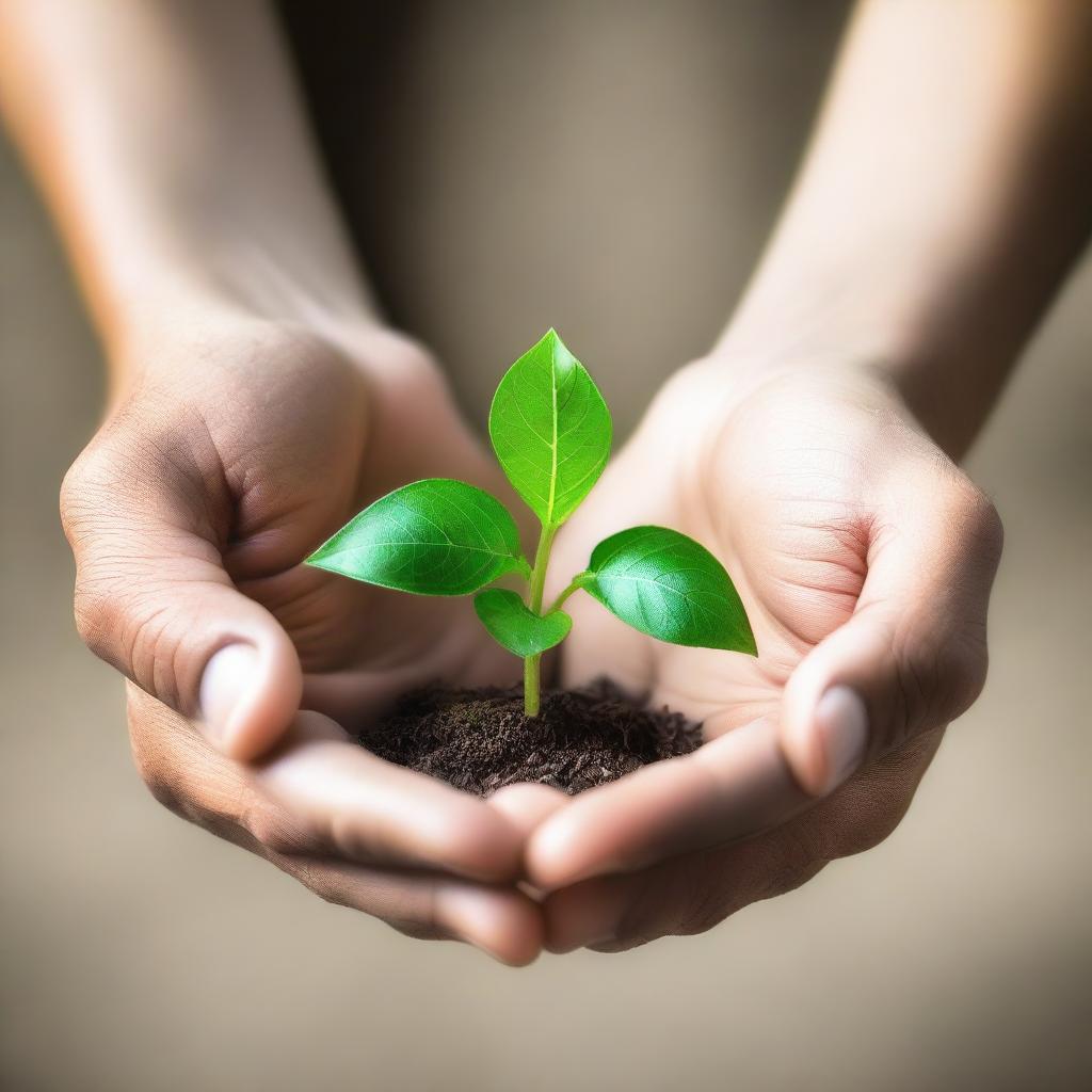 A budding plant held gently between spiritual hands, all enclosed within three interlocking circles