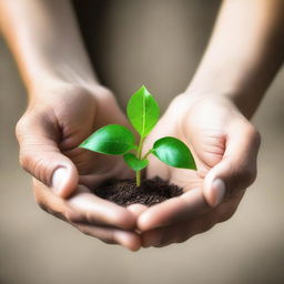 A budding plant held gently between spiritual hands, all enclosed within three interlocking circles