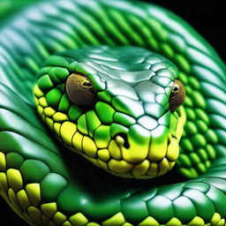 A highly detailed and realistic depiction of a snake head viewed from the top