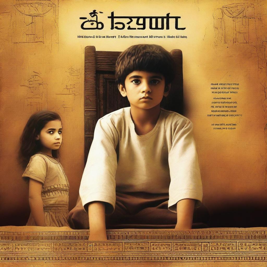 A movie poster for 'Zakhmi Dli' featuring a boy in traditional Egyptian attire sitting on a chair, with a girl standing behind him