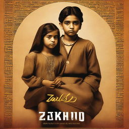 A movie poster for 'Zakhmi Dli' featuring a boy in traditional Egyptian attire sitting on a chair, with a girl standing behind him