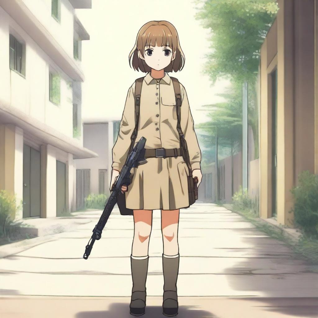 A young girl in the art style of Gunslinger Girl, holding a rifle