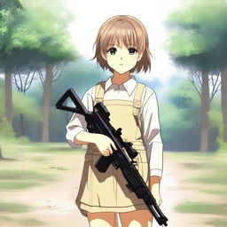 A young girl in the art style of Gunslinger Girl, holding a rifle