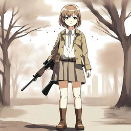 A young girl in the art style of Gunslinger Girl, holding a rifle