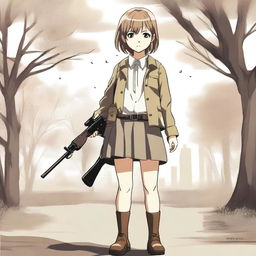 A young girl in the art style of Gunslinger Girl, holding a rifle