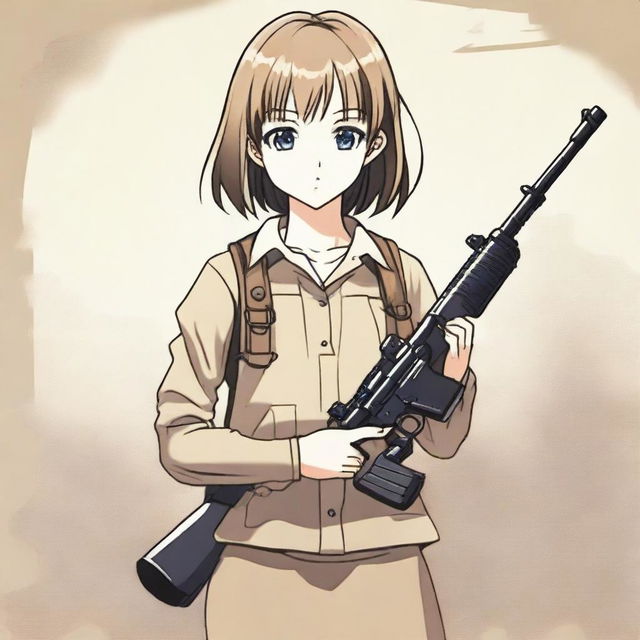 A young girl in the art style of Gunslinger Girl, holding a rifle