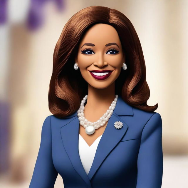 Create a Barbie doll in the likeness of Kamala Harris